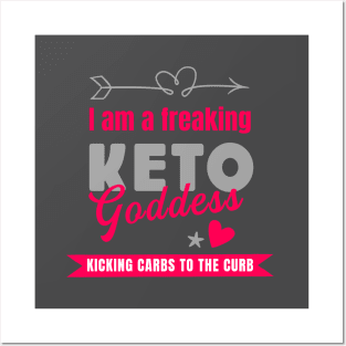 I am a freaking Keto Goddess Kicking Carbs to the Curb pink and grey Posters and Art